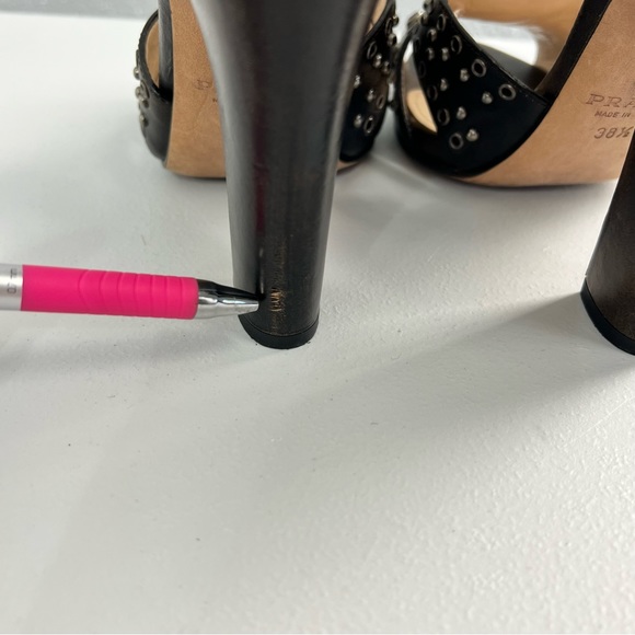 Prada Leather Studded Strappy Chocolate Block Heel Sandal Size 38.5 (US 8) - Picture 12 of 12